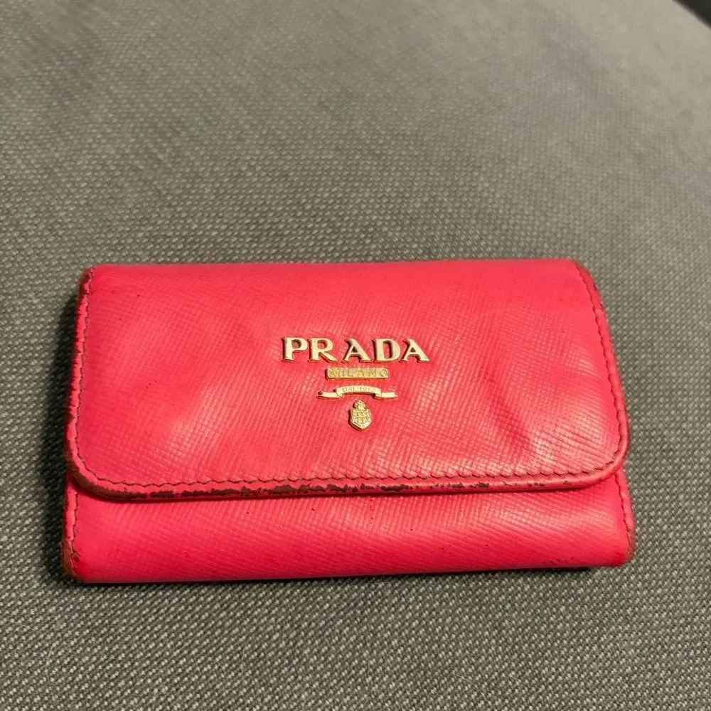 Prada Pink Saffiano Leather Key Case - Peony Pink - Authentic
